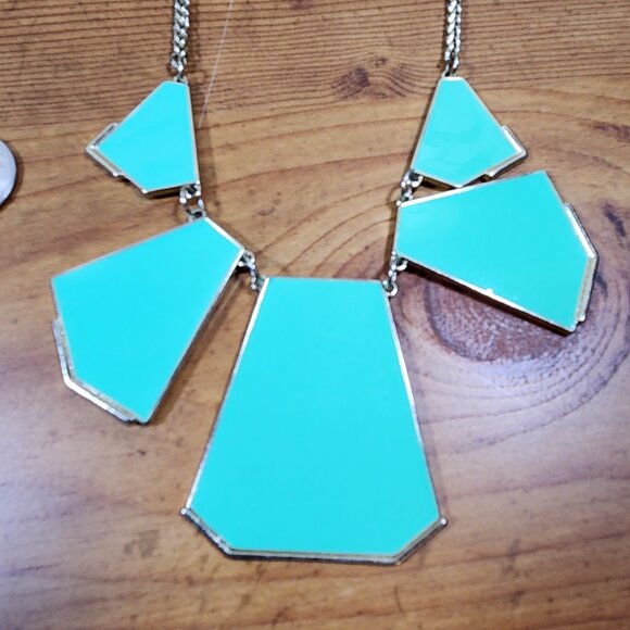 New Womens Geometric Chunky Pentagon Turquoise Necklace & Earrings - Picture 1 of 5